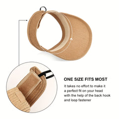 Solid Straw Visor Hat Foldable UV Protection Sun Hat for Women