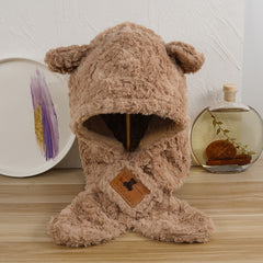 Lamb Wool Animal Ears Knitted Plush Winter Cap for Her