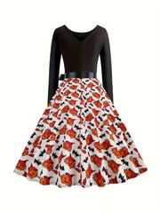  Halloween Gothic Dress Women's Plus Pumpkin Print Swing Dress