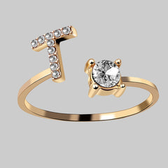 26 Letters Zircon Studded Adjustable Rings Jewelry