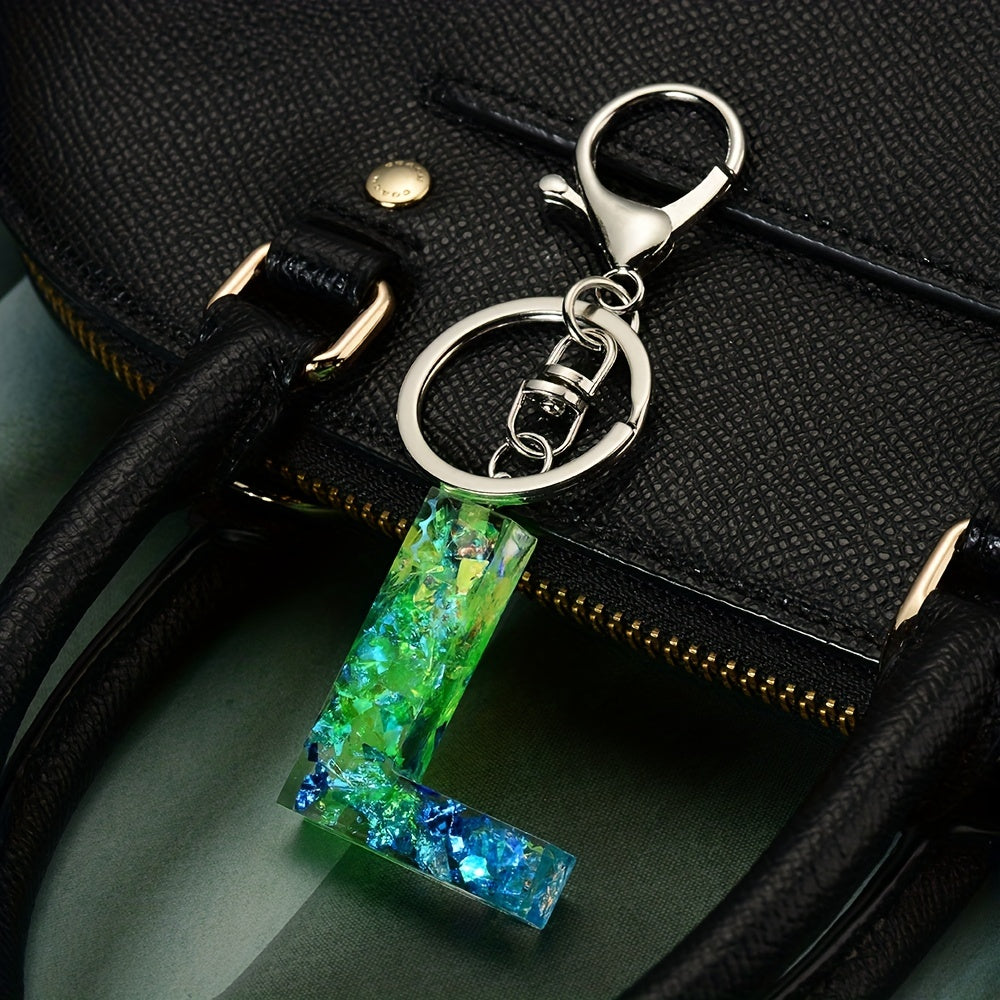 Green Resin Initial Letter Keychain Decorative Bag Accessory Key Ring