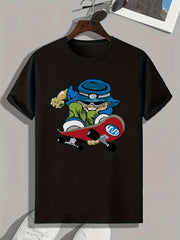 Cartoon Skater Print Men's Graphic T Shirt for Summer