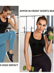 Women's Longline Sports Bra Zip Front Yoga Tank Top