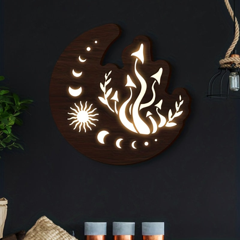 Wooden Moon Stars Night Light Wall Decoration LED Energy-saving Emergency Light