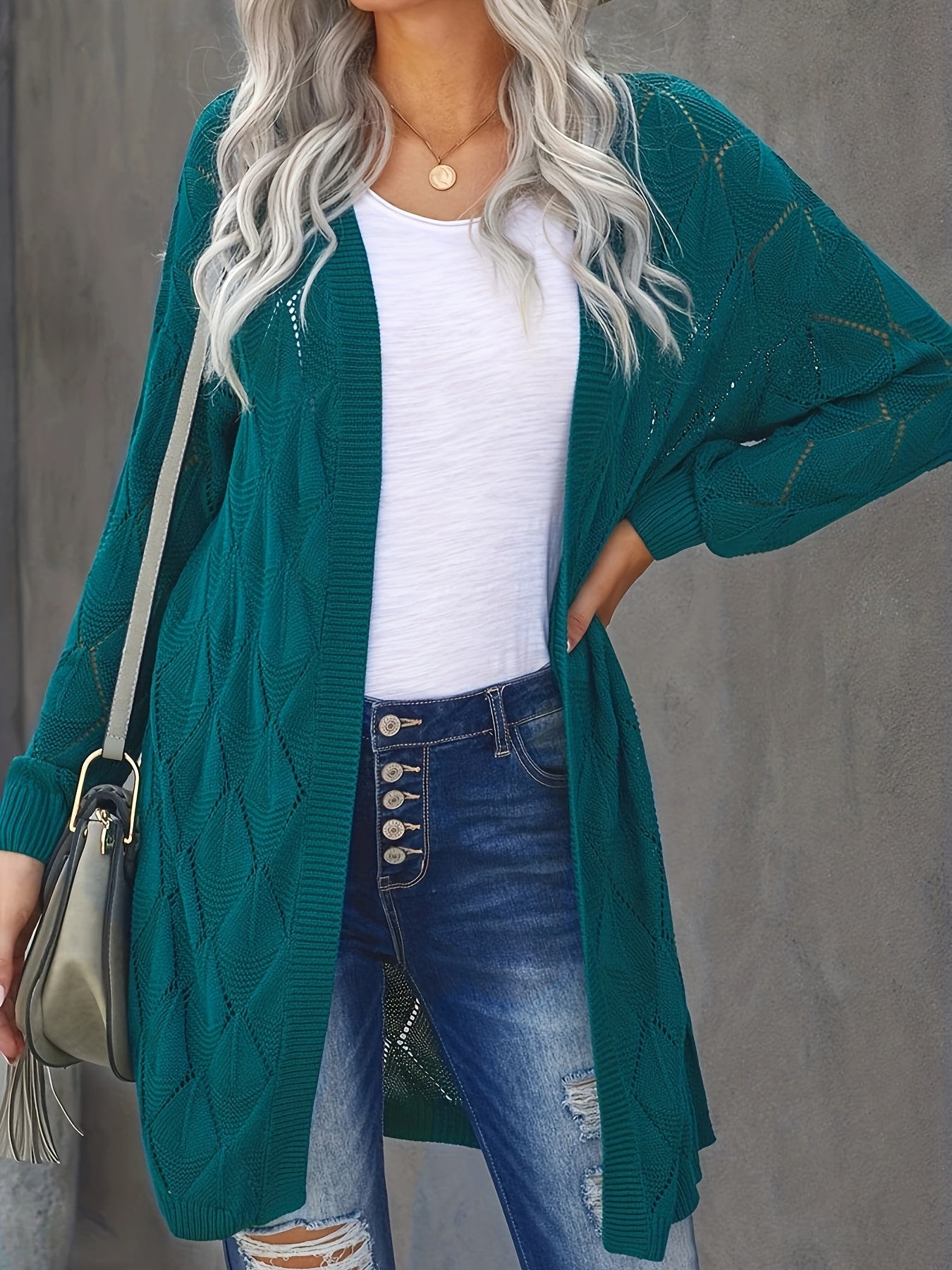  Women's Eyelet Embroidered Open Front Cardigan