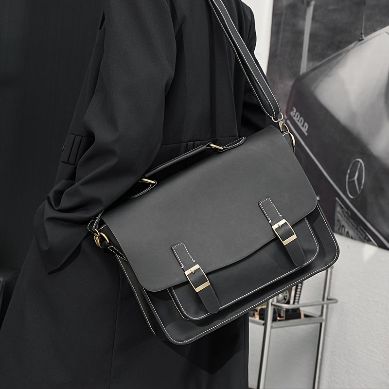 Business PU Leather Briefcase Men's Shoulder Messenger Bag Horizontal Retro
