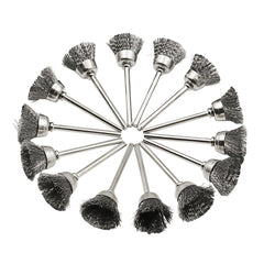 15pcs Coarse Crimped Steel Wire Brush Set for Rotary Tool with Mandrel