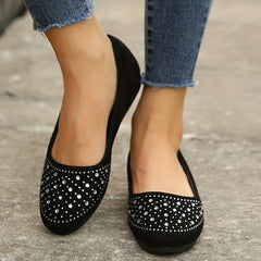 Women's Rhinestone Flat Shoes Soft Sole Slip On Shoes Comfy Walking