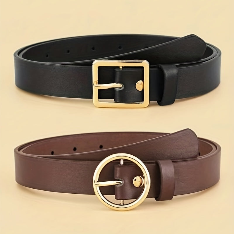 2pcs Set Women's Pin Buckle PU Leather Belt Casual Jeans Pant Skirt Girdle