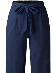 Women's Plus Elastic High Rise Wide Leg Trousers With Pockets