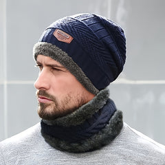 2pcs Winter Knitted Hat & Neck Gaiter Set Coldproof Pullover Couple