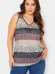  Colorblock Leopard Print V Neck Tank Top