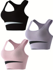 3pcs Colorblock Sports Bras for Women Comfy & Breathable Push Up Shockproof Bra