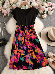  Leopard Print Ruffle Sleeve V Neck Dress