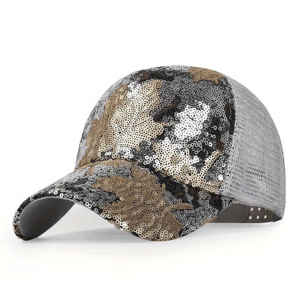 Sequins Maple Leaf Baseball Cap Sparkling Trucker Hat