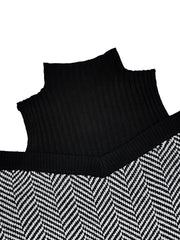  Colorblock Chevron Print Cold Shoulder Long Sleeve Jumpsuit