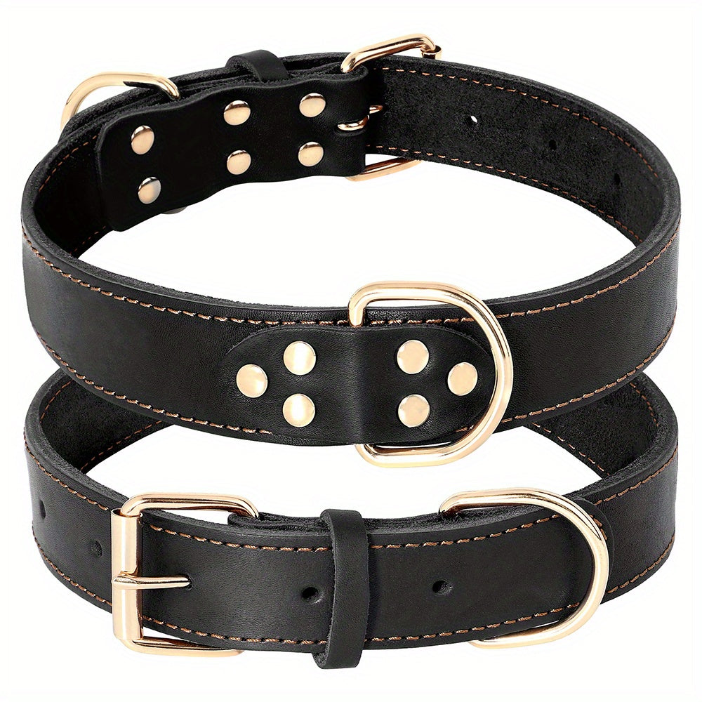 Adjustable Heavy Duty Leather Dog Collar for Medium & Large Dogs
