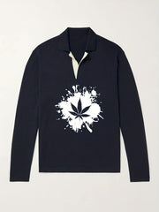Leaf Pattern Knit Polo Shirt Men's Casual Lapel Sweater
