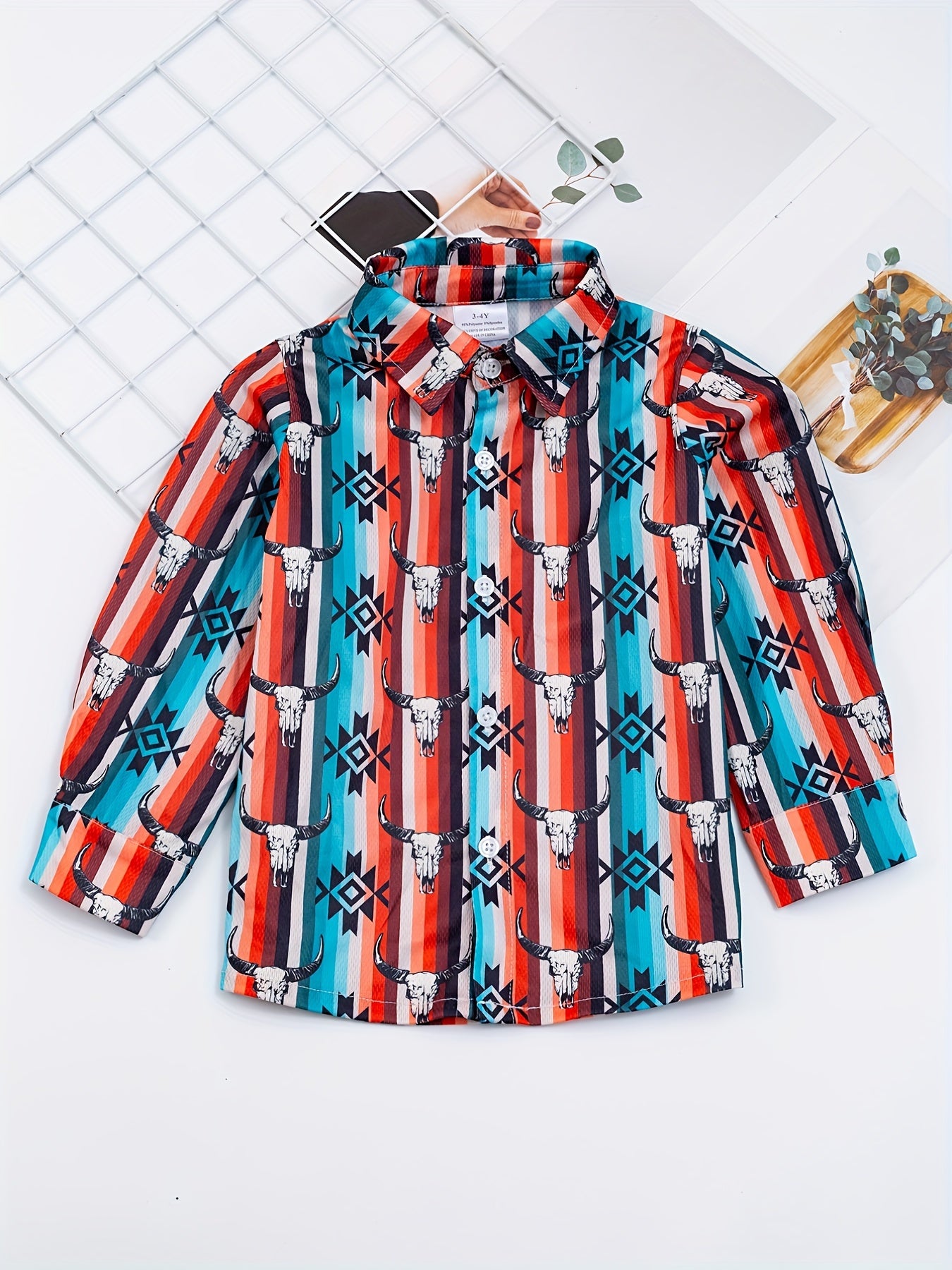 Boys Bull Cactus Striped Short Sleeve Button Down Shirt Casual Summer Clothes