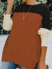  Colorblock Long Sleeve Round Neck Sweater