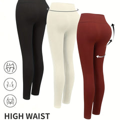 3pcs Ribbed Butt Lifting Leggings High Waist Yoga Pants