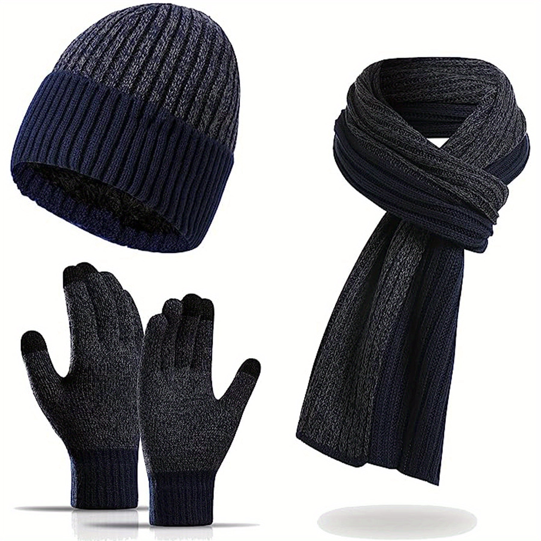Jacquard Touch Screen Gloves Beanie Hat Scarf Set