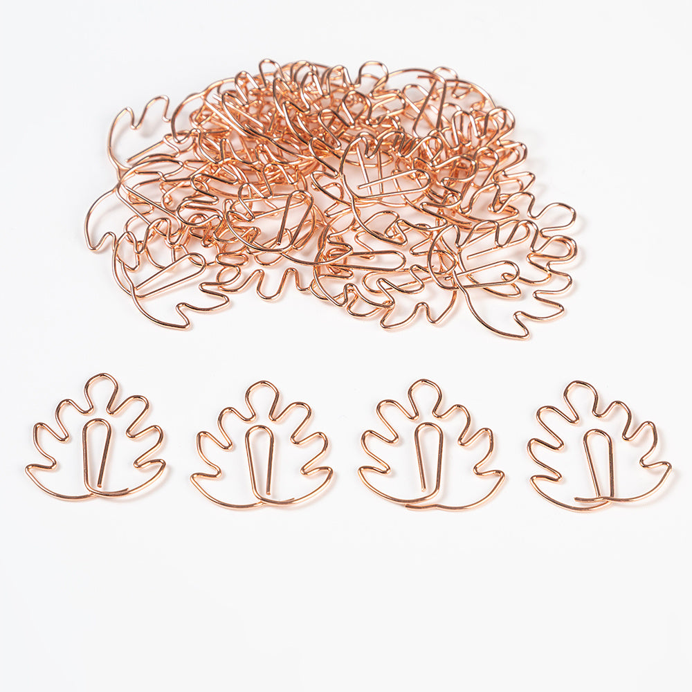 30 Monstera Shape Paper Clips Rose Tropical Leaf Bookmark Clips
