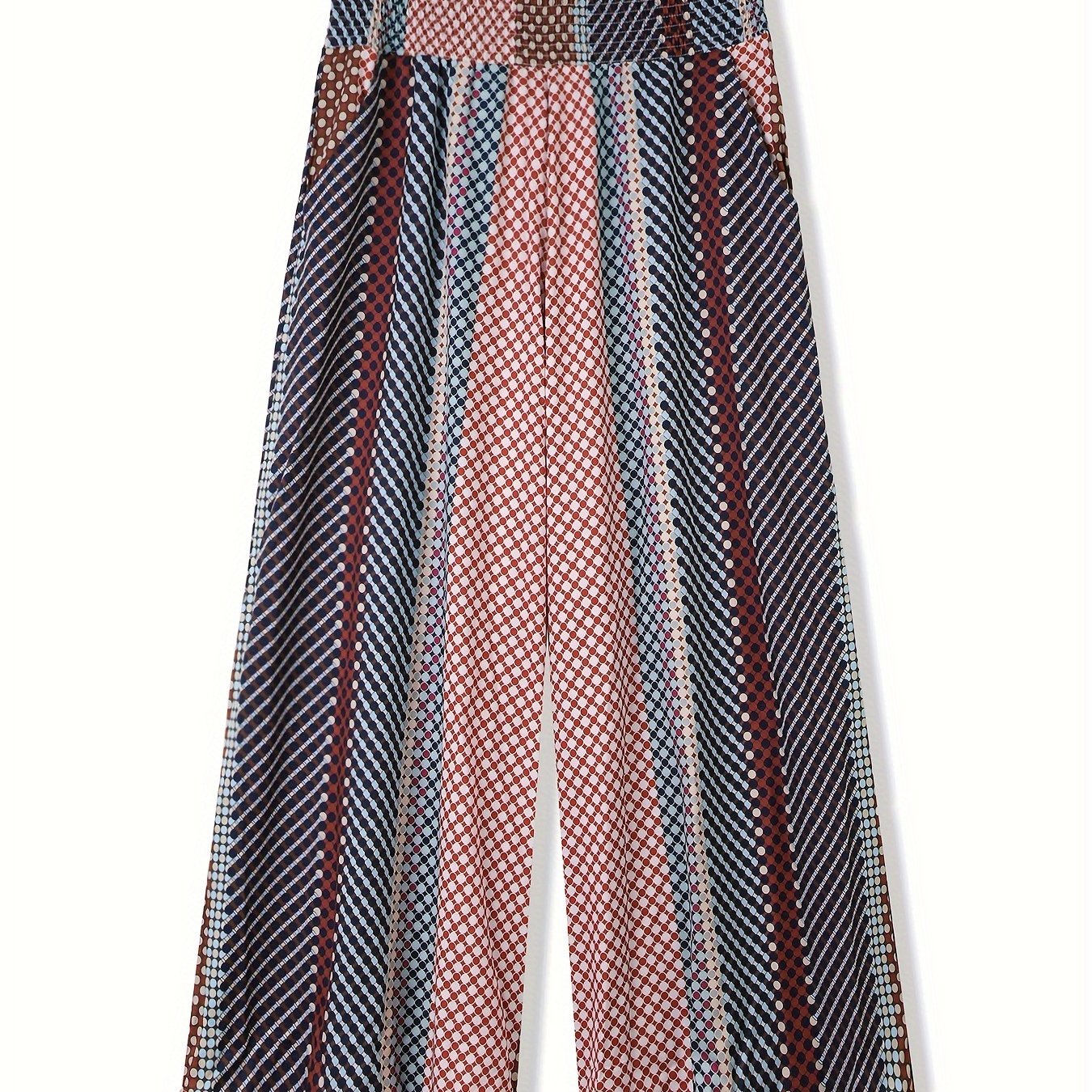  Colorblock Dot Print High Rise Wide Leg Pants