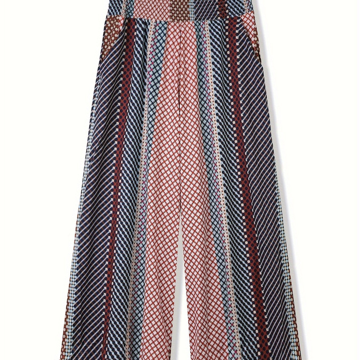 Colorblock Dot Print High Rise Wide Leg Pants