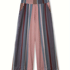  Colorblock Dot Print High Rise Wide Leg Pants