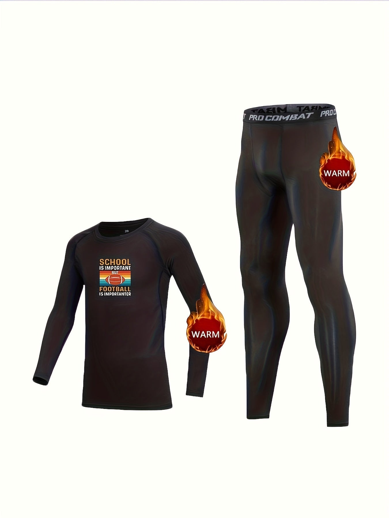 Toddler Kids Fleece Compression Sets Football Print Pullover & Pants