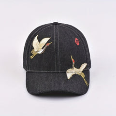 Crane Embroidery Baseball Cap Solid Cotton Dad Hat Sun Hats For Women