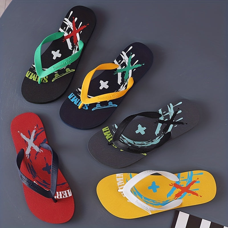 Men's Cartoon Print Arch Support Flip Flops Lightweight Non-slip Sandals