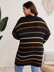  Striped Long Sleeve Open Front Cardigan
