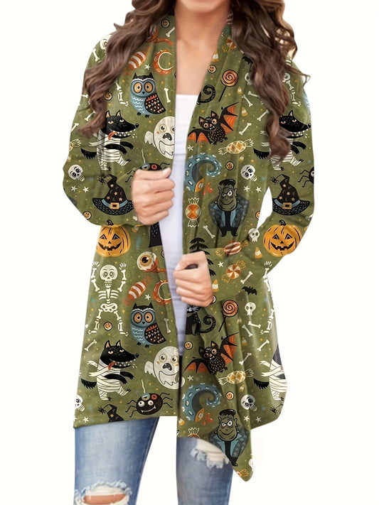  Pumpkin Print Long Sleeve Cardigan