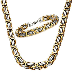 304 Stainless Steel Mens Byzantine Chain Plated Jewelry Set