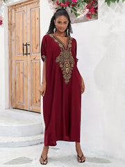  Boho Abaya Maxi Dress Women's Plus Batwing Sleeve V Neck Geometric