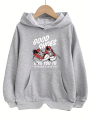 Girls Cartoon Print Hooded Sweatshirt Top with Pocket