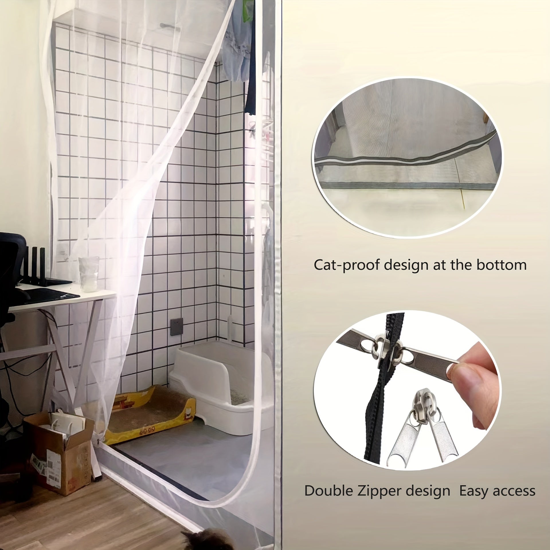 Magnetic Screen Door Pet-proof Mesh Curtain Double Zipper