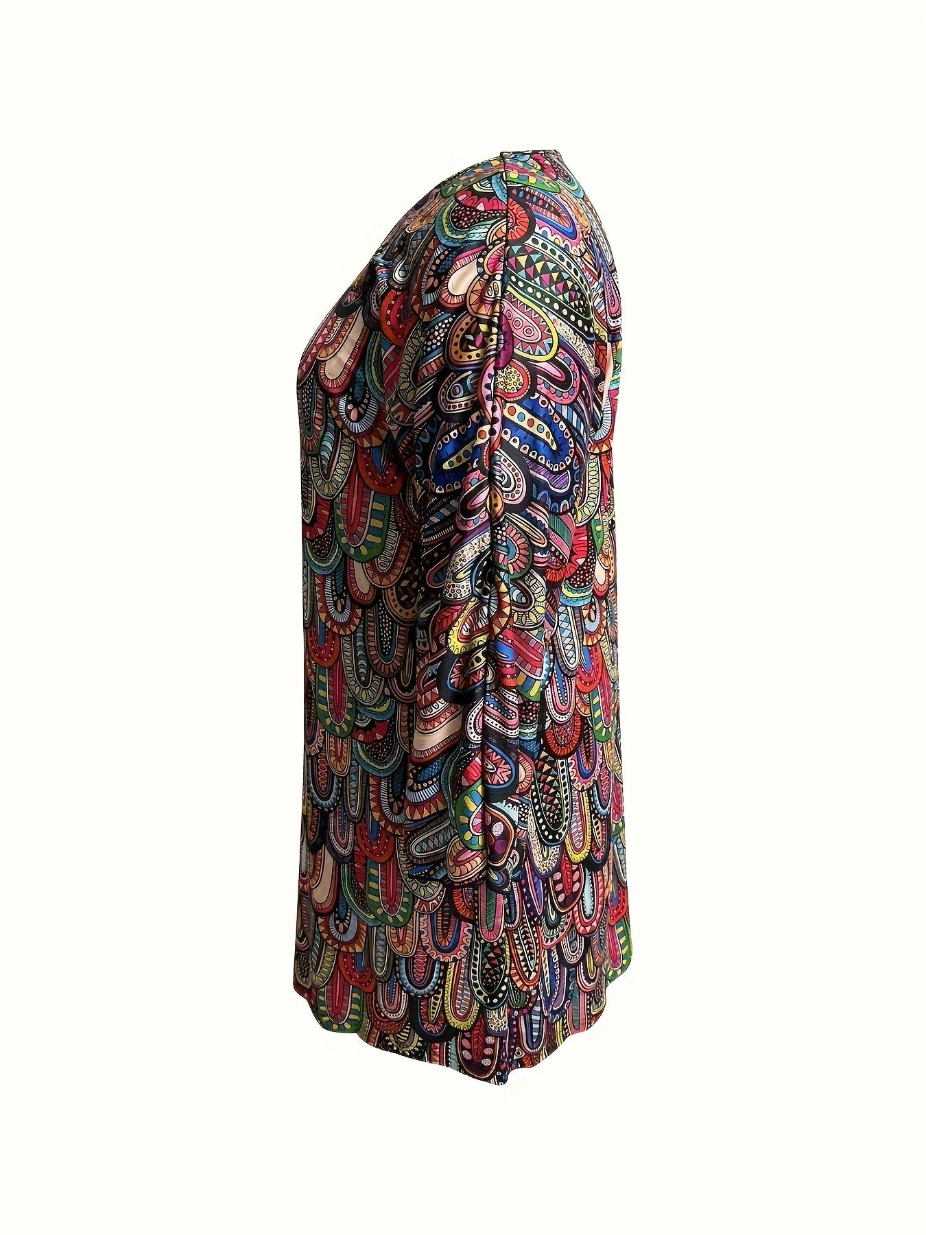  Boho Dress Women's Plus Allover Paisley Print Long Sleeve Dress