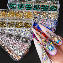 1000pcs 12 Grid Rhinestone Set Nail Art Decorations Unscented