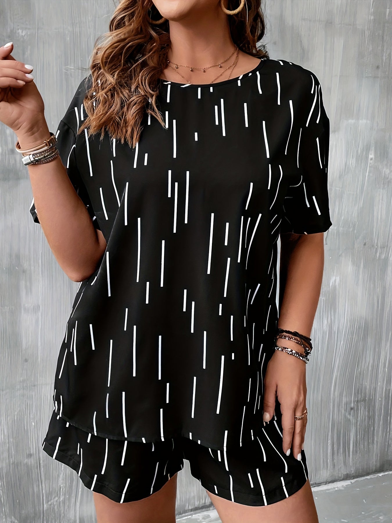  Graphic Tee & Pocketed Shorts Two Piece Set