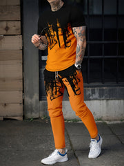Ink Pattern Men's 2 Piece Outfits T-shirt & Sweatpants Set