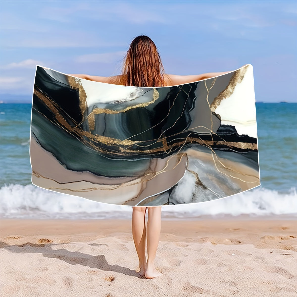 Marble Beach Towel Quick Drying Soft Absorbent Microfiber Blanket