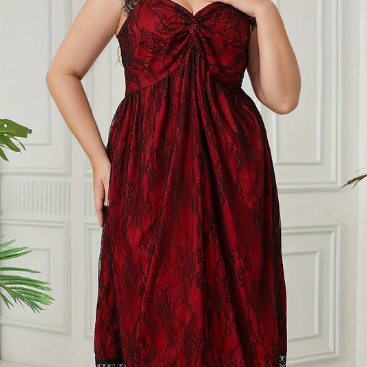  Contrast Lace Cap Sleeve V Neck Maxi Dress