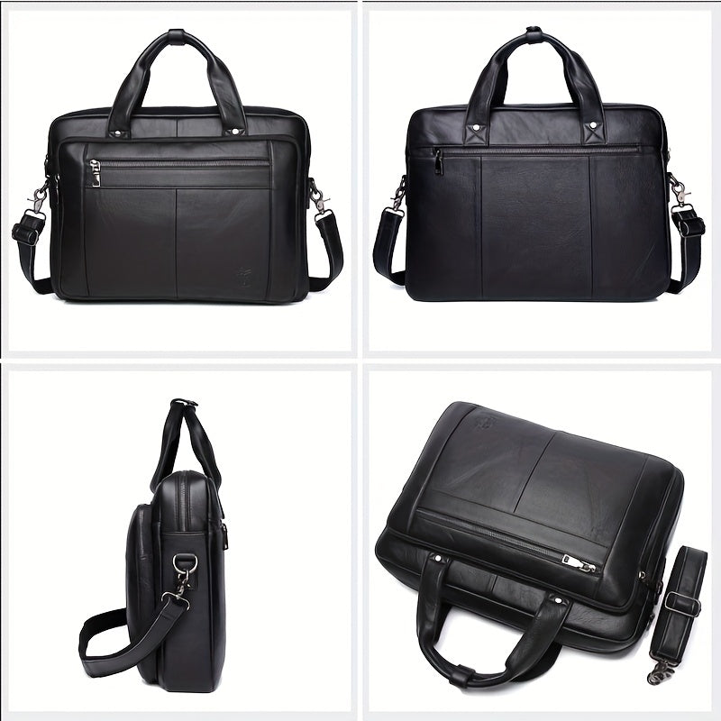 SCHLATUM Men's Cowhide Leather Briefcase Crossbody Bag