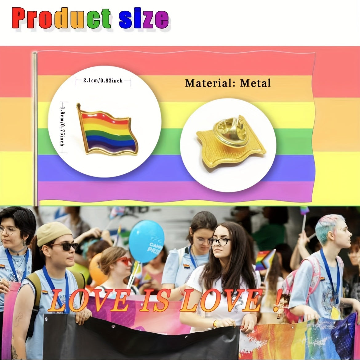 2pcs LGBT Pride Rainbow Flag Brooches Pins for Backpacks