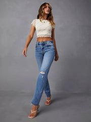  Washed Ripped High Stretch Jeans