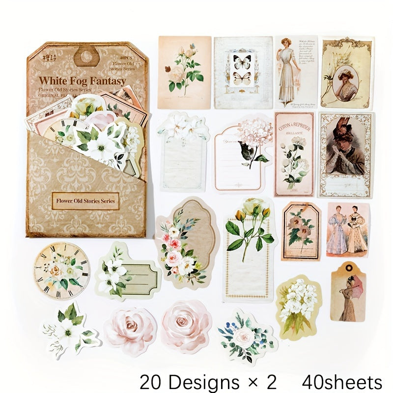 40pcs Flower Room Old Things Series Retro Small Fresh Creative Journal Decorativ
