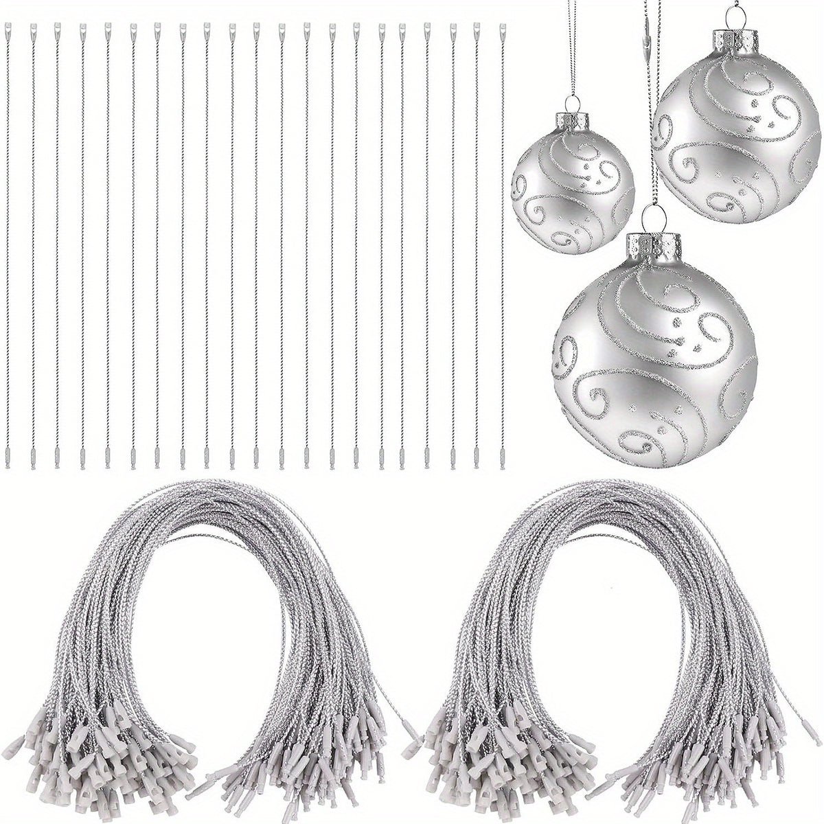 1000pcs Silver Christmas Rope Decoration With Snap Fastener Pre Cut Polyester